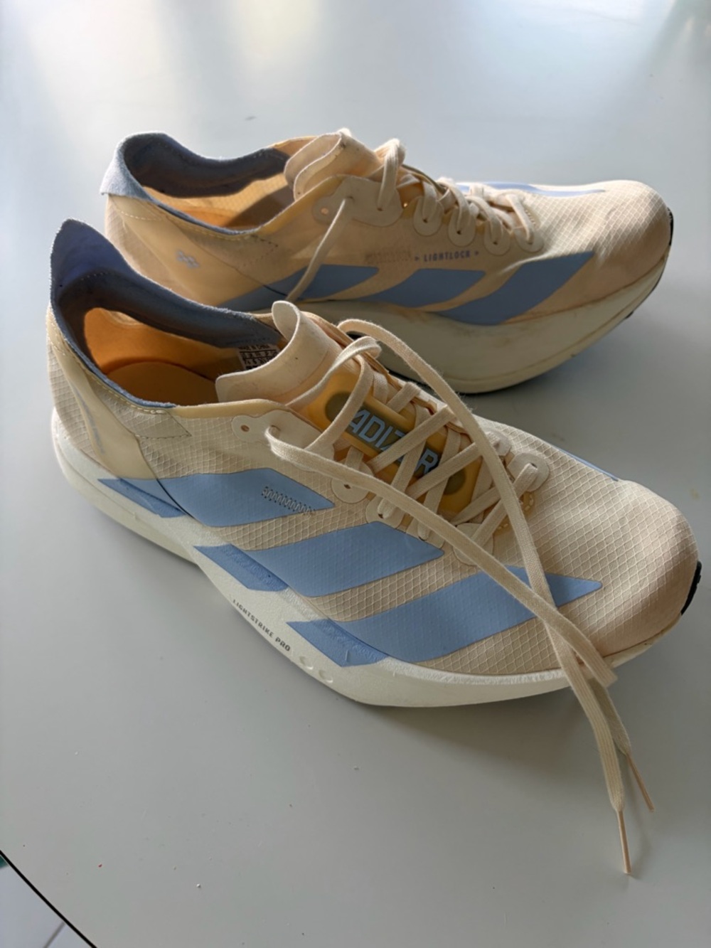 Adidas Adizero Adios pro 4 Athletic Sneakers in Beige and Light Blue